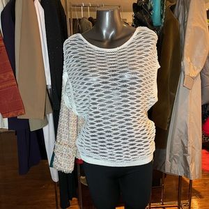 White & Silver Scoop neck Short Sleeve Sweater